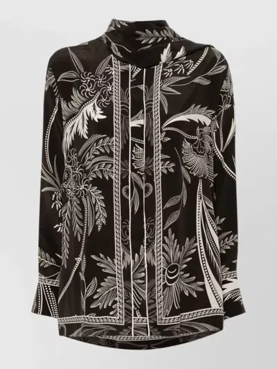 F.r.s For Restless Sleepers Silk Shirt Band Collar Botanical Print In Multi