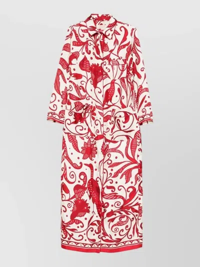 F.r.s For Restless Sleepers Silk Shirt Dress Belted Long Pockets In Red