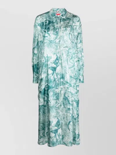 F.r.s For Restless Sleepers Silk Shirt Dress Japanese Branch Print In Blue