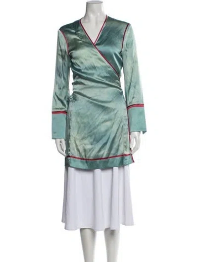 Pre-owned F.r.s For Restless Sleepers Silk Tie-dye Print Robe In Blue/green