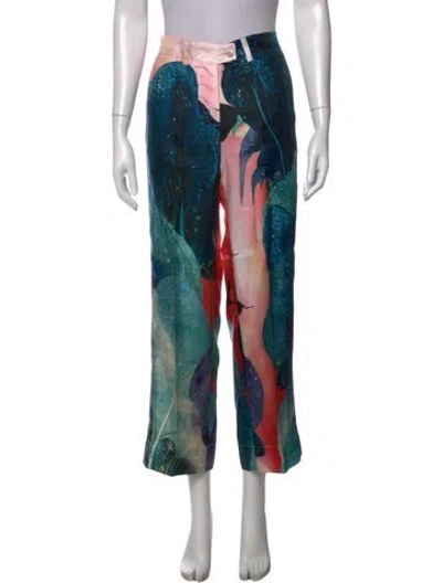 Pre-owned F.r.s For Restless Sleepers Silk Wide Leg Pants In Green/pink