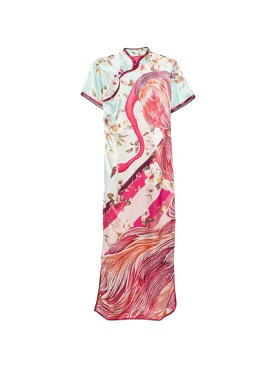F.r.s For Restless Sleepers Swan-print Satin Maxi Dress In Multi