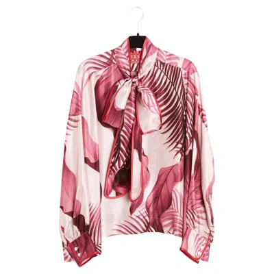 Pre-owned F.r.s For Restless Sleepers F.r.s. For Restless Sleepers Top Tu Pink Jungle Print Ascot Maxi Blouse Shirt Os