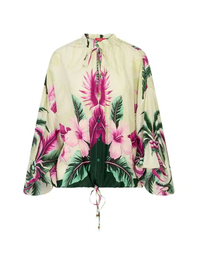 F.r.s For Restless Sleepers Tropical-print Drawstring Blouse In Multi