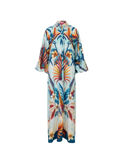 F.r.s For Restless Sleepers Tropical-print Silk Maxi Dress In Blue