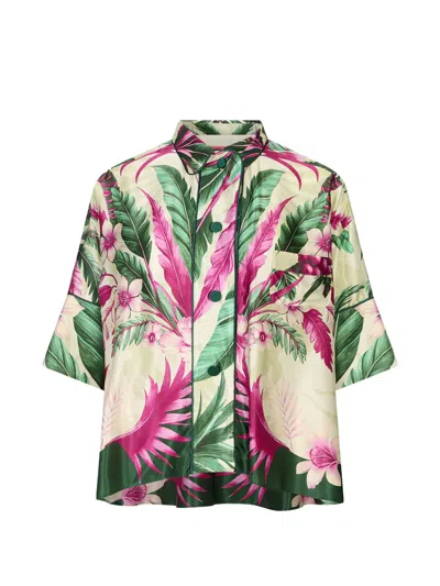 F.r.s For Restless Sleepers Tropical-print Silk Shirt In Green