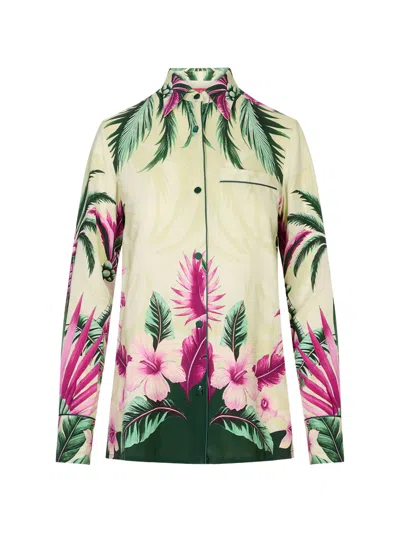 F.r.s For Restless Sleepers Tropical-print Silk Shirt In Green
