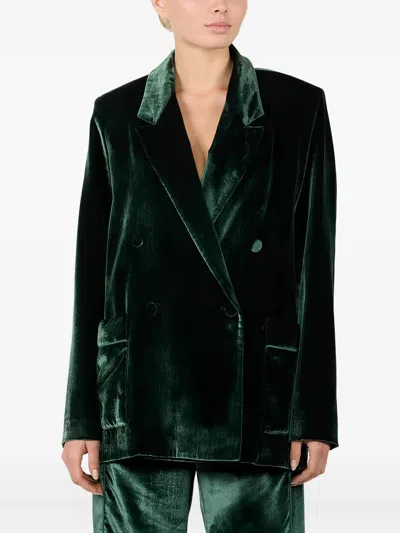 F.r.s For Restless Sleepers Velvet Double-breasted Blazer In Green