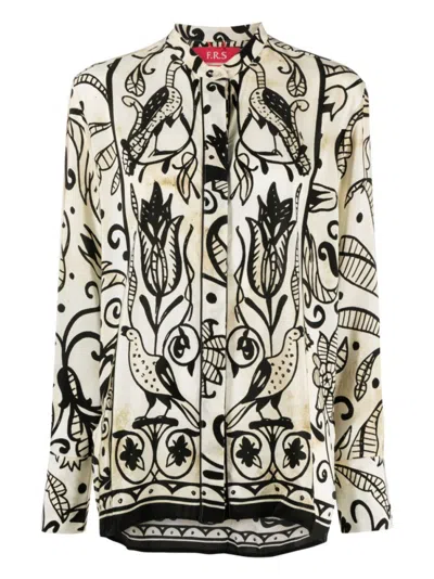 F.R.S FOR RESTLESS SLEEPERS WHITE PRINTED SILK SHIRT