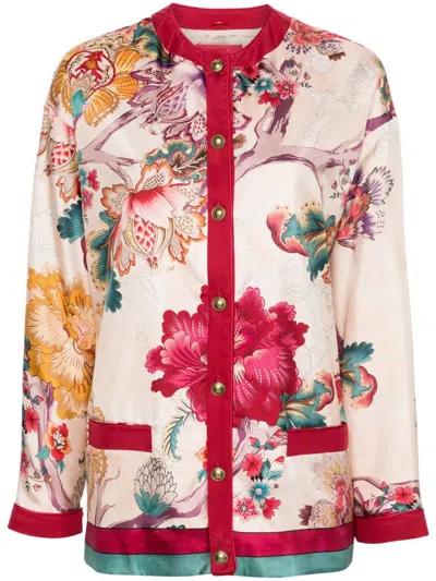 F.R.S FOR RESTLESS SLEEPERS WOMEN'S PINK SILK FLORAL PRINT JACKET