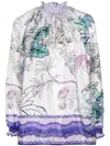 F.r.s . High Neck Printed Silk Blouse In Lilac