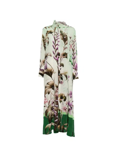 F.r.s . Printed Silk Dress In Green