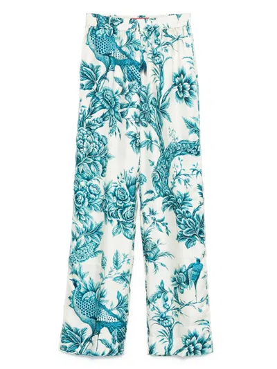 F.r.s . Printed Silk Trousers In Blue