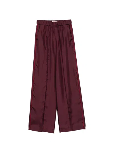 F.r.s . Silk Wide-leg Trousers In Burgundy