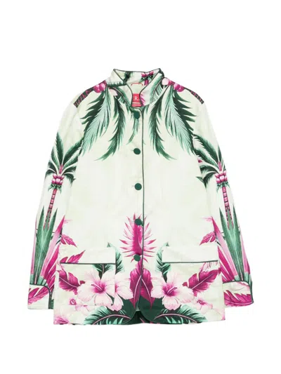 F.r.s . Tropical Floral Printed Silk Jacket In Cream