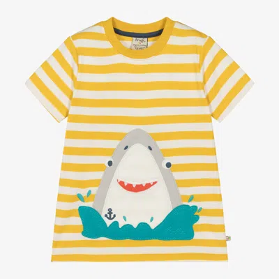 Frugi Kids' Boys Yellow Striped Cotton Shark T-shirt