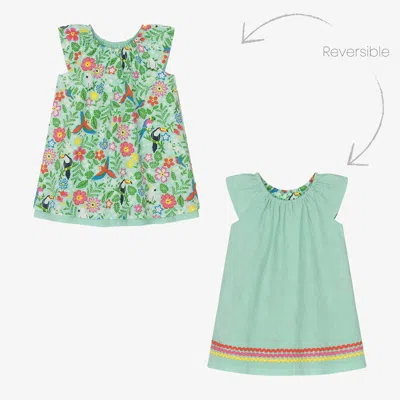 Frugi Babies' Girls Green Cotton Reversible Dress