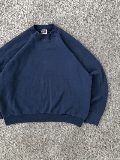 Pre-owned Fruit Of The Loom Vintage 90's Boxy Sun Faded Navy Raglan Sweatshirt In Multi