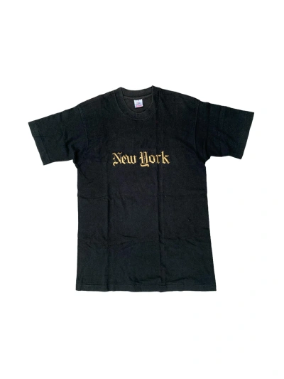 Pre-owned Fruit Of The Loom X Vintage New York Gold Embroidery Logo Tshirt In Black