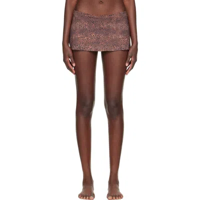 Fruity Booty Brown Shania Swim Bloomer Miniskirt In Brown/pink