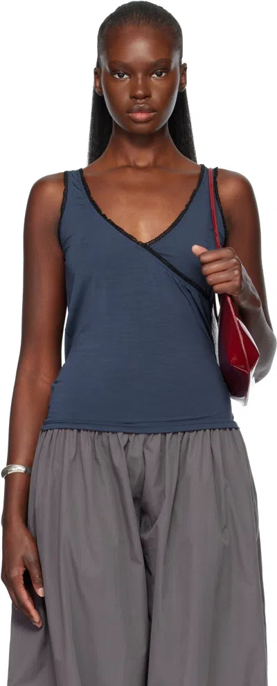 Fruity Booty Navy Frill Wrap Tank Top In Blue