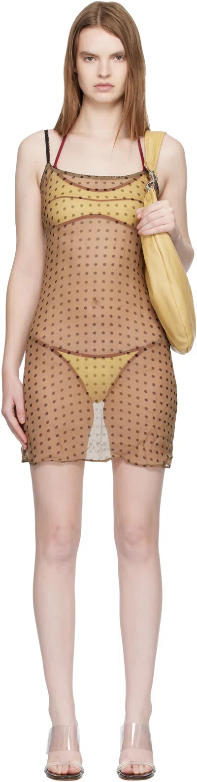 Fruity Booty Tan Polka Midi Dress In Multi