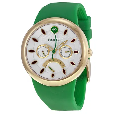 Fruitz Applentini White Dial Green Silicone Strap Unisex Watch F43g-a-g In Green/white/gold Tone