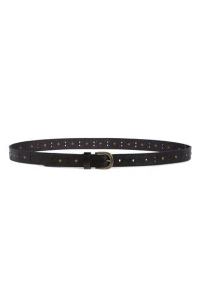 Frye 25mm Perforated Leather Belt In Black/antique Brass