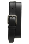 Frye 35mm Stitched Feather Edge Leather Belt In Black/antique Nickel