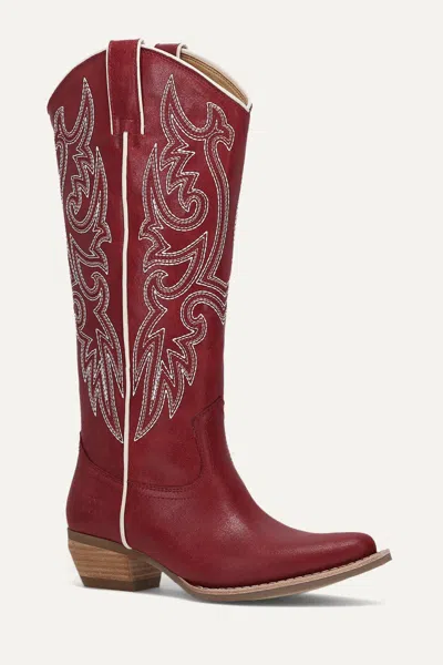 Frye And Co Irlene Tall Deco Stitch In Burgundy