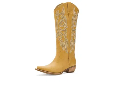 Frye And Co Irlene Tall Deco Stitch Cowboy In Yellow