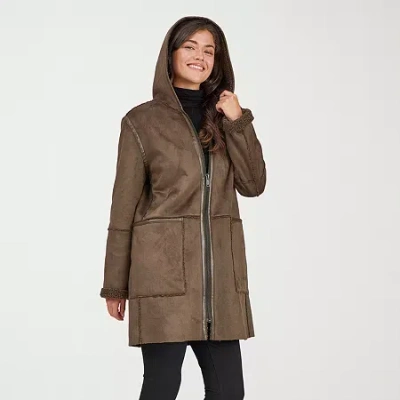 Frye And Co Womens Faux Leather Hooded Midweight Coat In Green