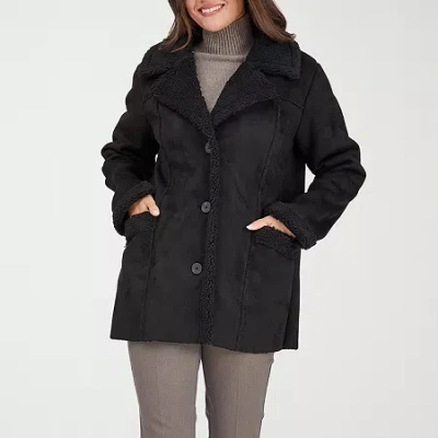 Frye And Co Womens Faux Shearling Midweight Coat In Black