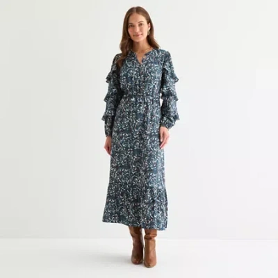 Frye And Co Womens Long Sleeve Floral Maxi Dress In Blue