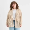 Frye And Co Womens Open Front Plus Cardigan In Neutral