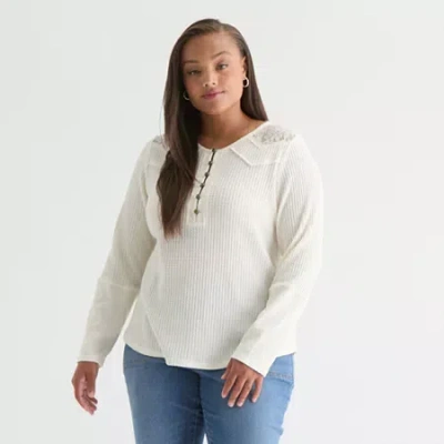 Frye And Co Womens Plus Henley Shirt In White