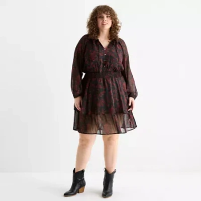Frye And Co Womens Plus Long Sleeve Empire Waist Dress In Brown