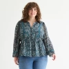 Frye And Co Womens Plus V Neck Blouse In Blue