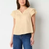 Frye And Co Womens Split Crew Neck Short Sleeve Blouse In Sand