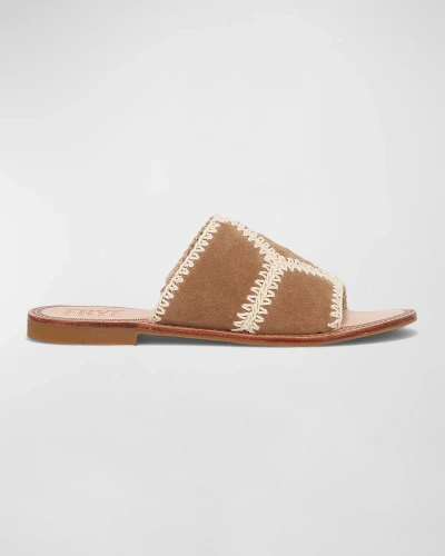 Frye Ava Crochet Suede Flat Sandals In Almond | ModeSens