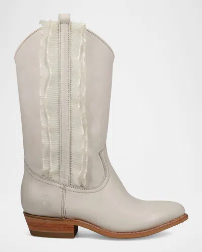 Frye Billy Leather Ruffle Western Boots In Ivory