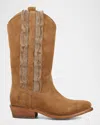 Frye Billy Suede Ruffle Western Boots In Almond