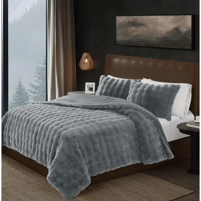 Frye Bubble Faux Fur Comforter Set In Gray