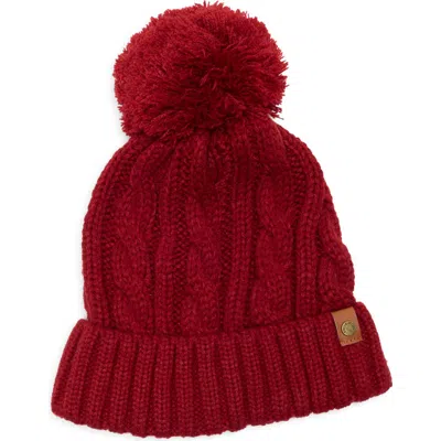 Frye Cable Knit Cuffed Pompom Beanie In Red