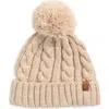 Frye Cable Knit Cuffed Pompom Beanie In Neutral