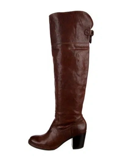 Pre-owned Frye Calf Leather Riding Boots In Brown