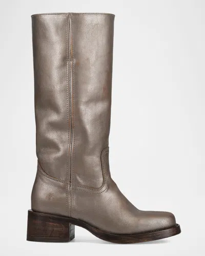 Frye Campus 14l Metallic Leather Mid-calf Boots In Gray