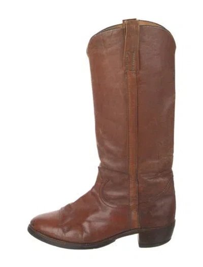 Pre-owned Frye Campus Cowboy Leather Western Boots In Brown