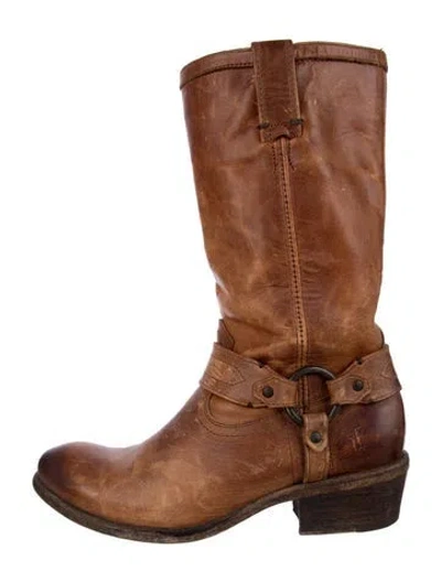 Pre-owned Frye Carson Harness Leather Moto Boots In Brown