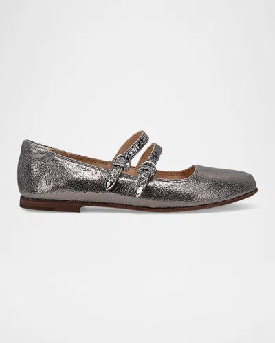 Frye Carson Metallic Leather Multi-strap Mary Janes In Silver
